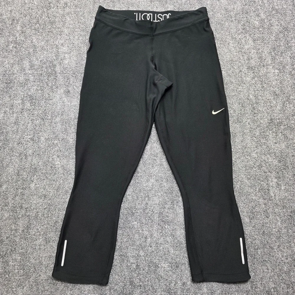 Nike Dri-FIT Cropped Running Leggings Women's Medium Black Back Zipper Pocket